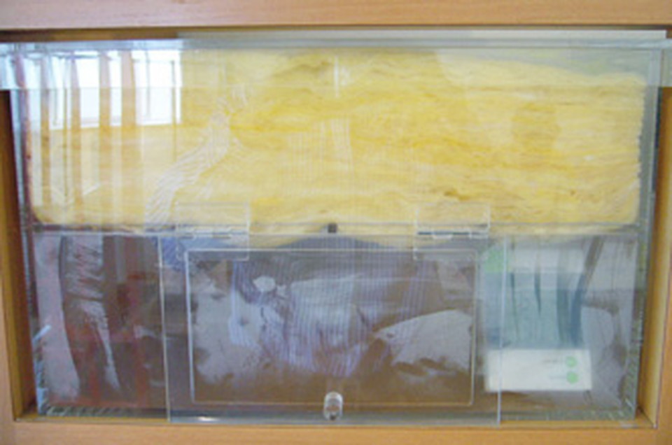 5分経過後。グラスウールは湿気により、曇ってしまっています。